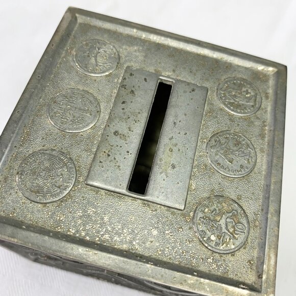 Décor | 🇭🇰 Vintage Pewter Coin Bank, Alphabet Block, Nursery, Made in Hong Kong - Picture 10 of 10